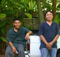 Juan (right) and Luis (left) volunteer delivering food to  the MFIL Mayan Nutrition Health Clinics in communities nearby Chichen Itza.